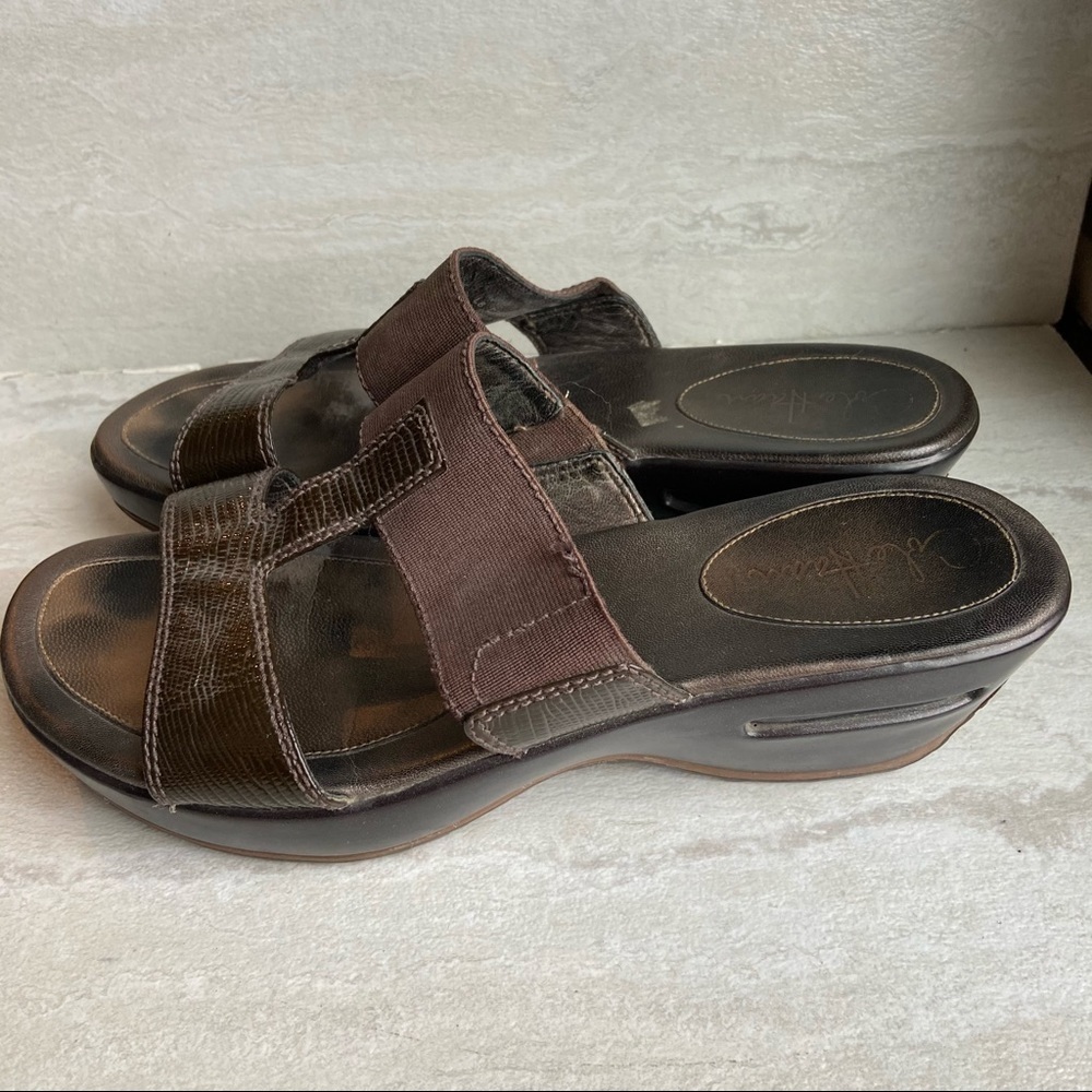 ** Cole Haan Brown Bronze T-Strap Wedge Sandals 9.5B